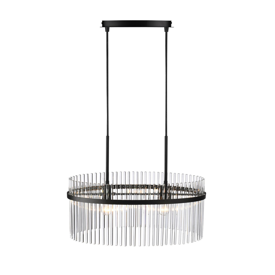 2 Light Chandelier, Black With Glass Rods