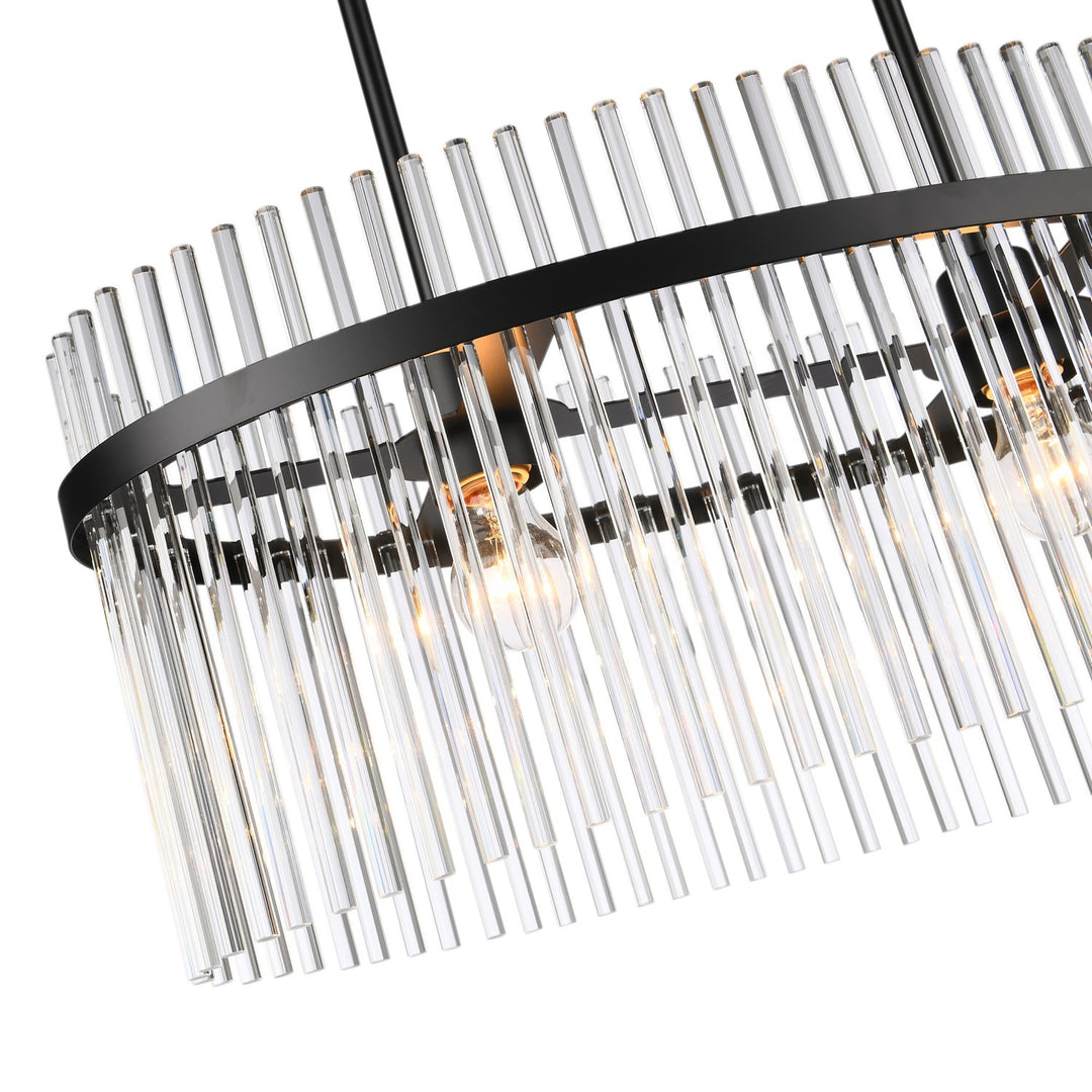 2 Light Chandelier, Black With Glass Rods