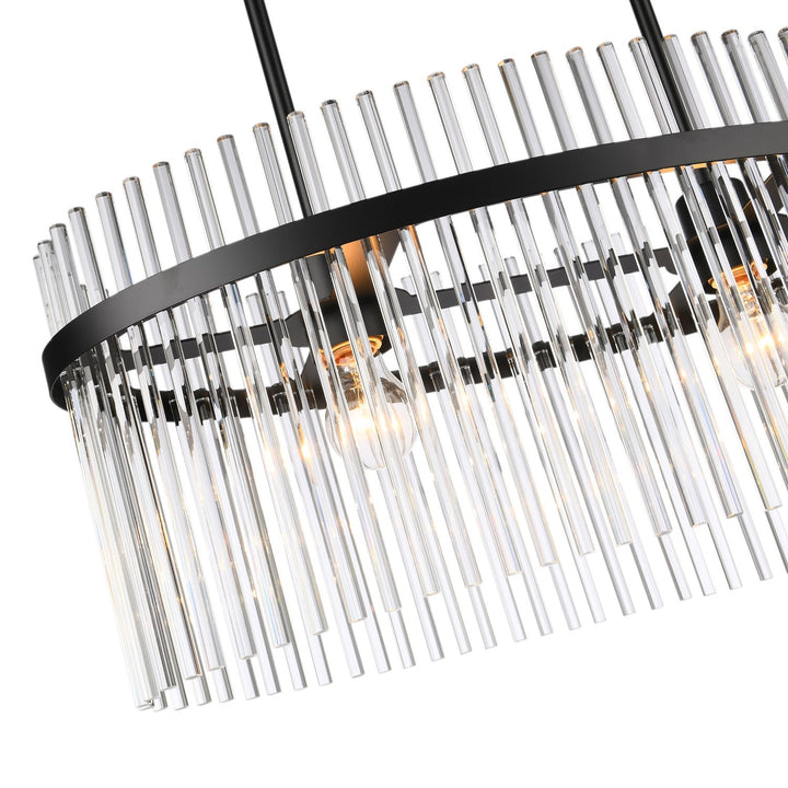 2 Light Chandelier, Black With Glass Rods