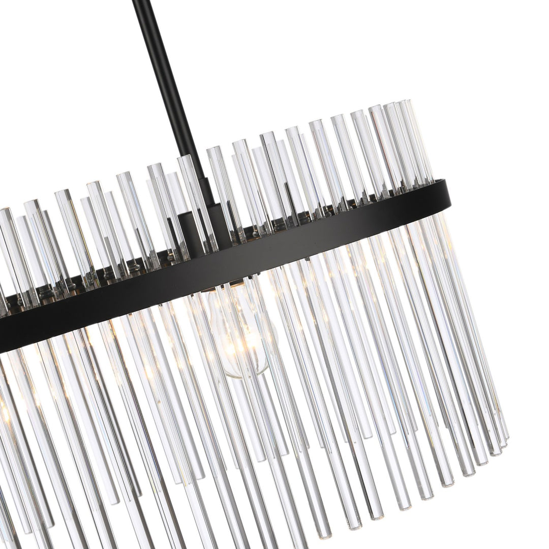2 Light Chandelier, Black With Glass Rods