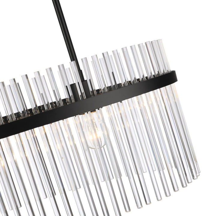 2 Light Chandelier, Black With Glass Rods