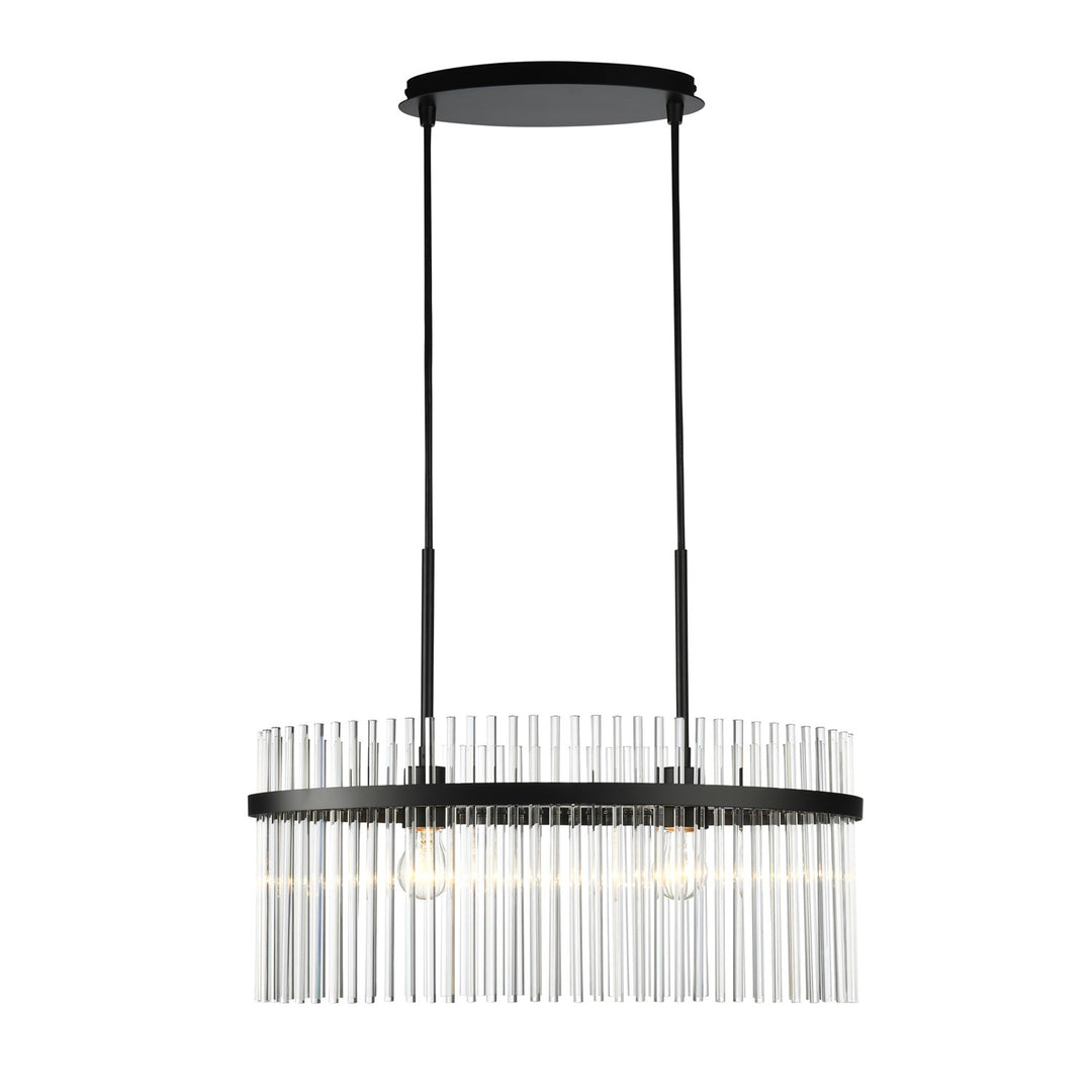 2 Light Chandelier, Black With Glass Rods