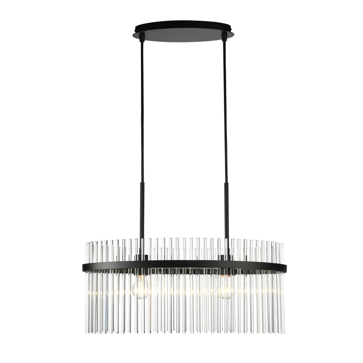 2 Light Chandelier, Black With Glass Rods
