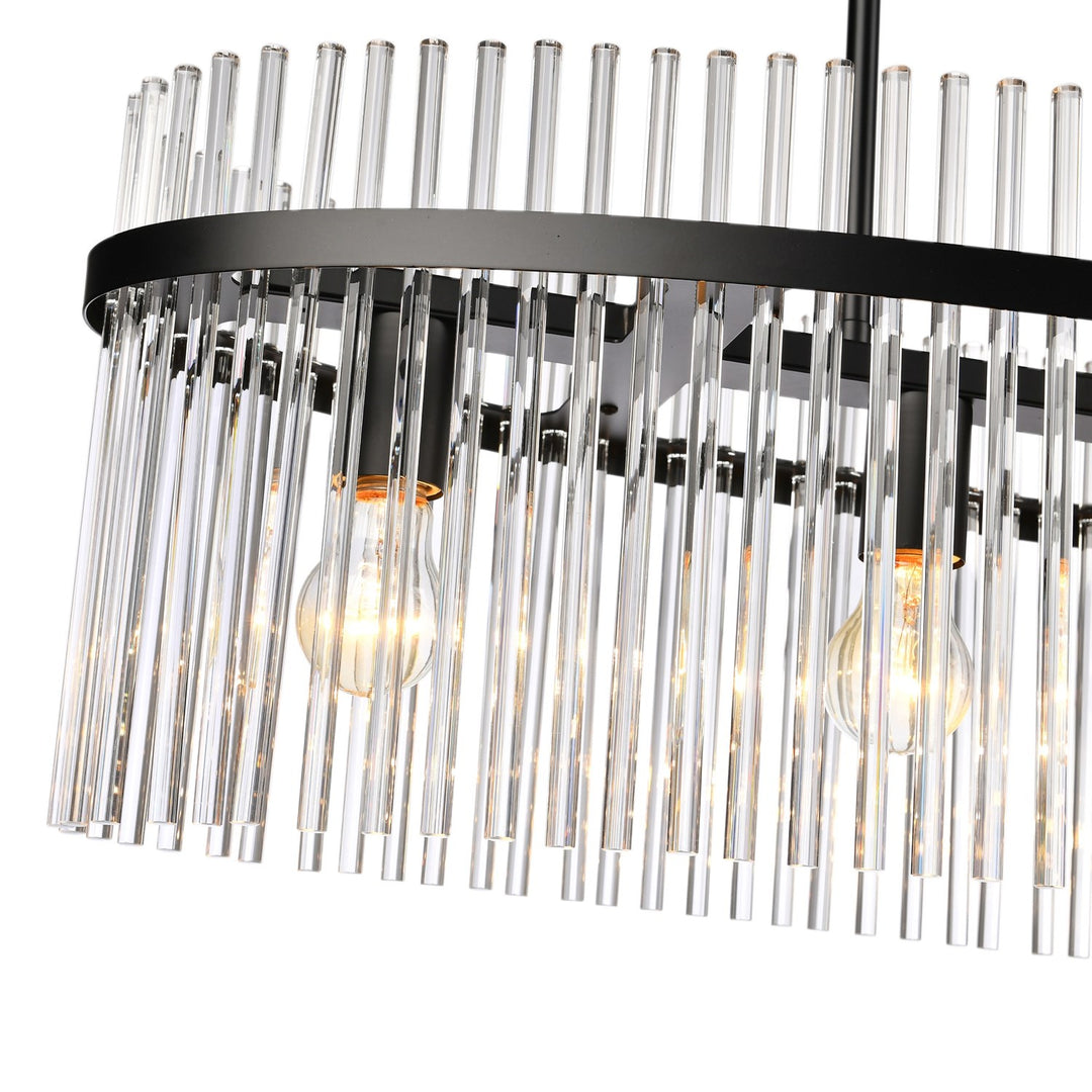 4 Light Island Light, Black With Glass Rods