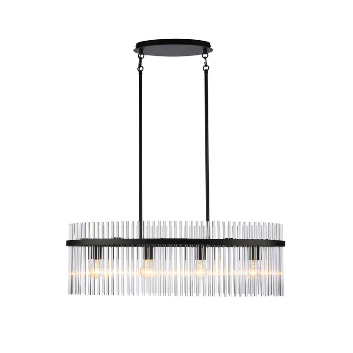 4 Light Island Light, Black With Glass Rods