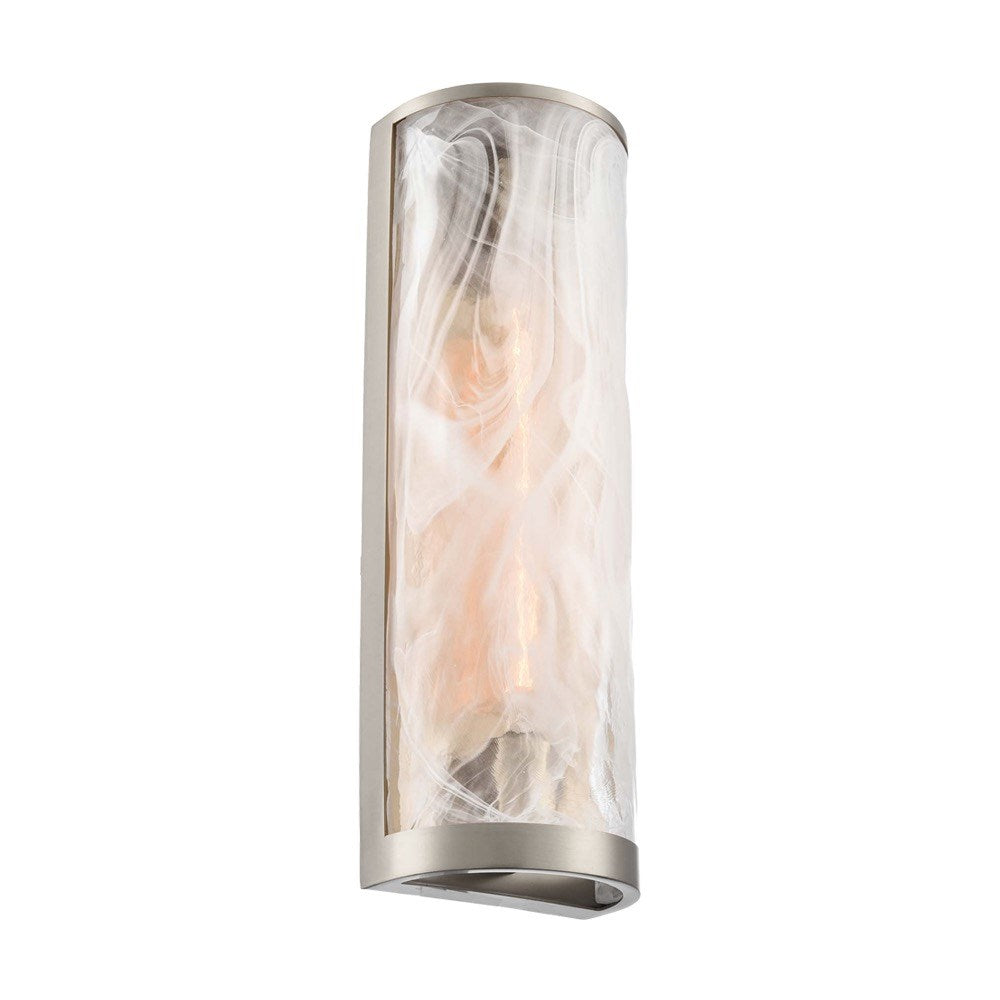 2 Light Wall Sconce, Brushed Nickel With Wispy White Murano Style Glass by Artcraft