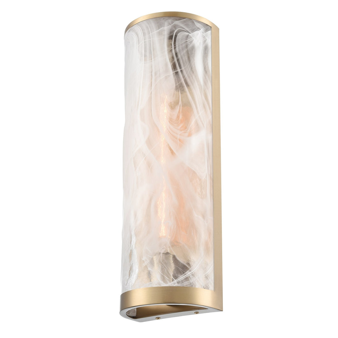 2 Light Wall Sconce, Brass With Wispy White Murano Style Glass by Artcraft