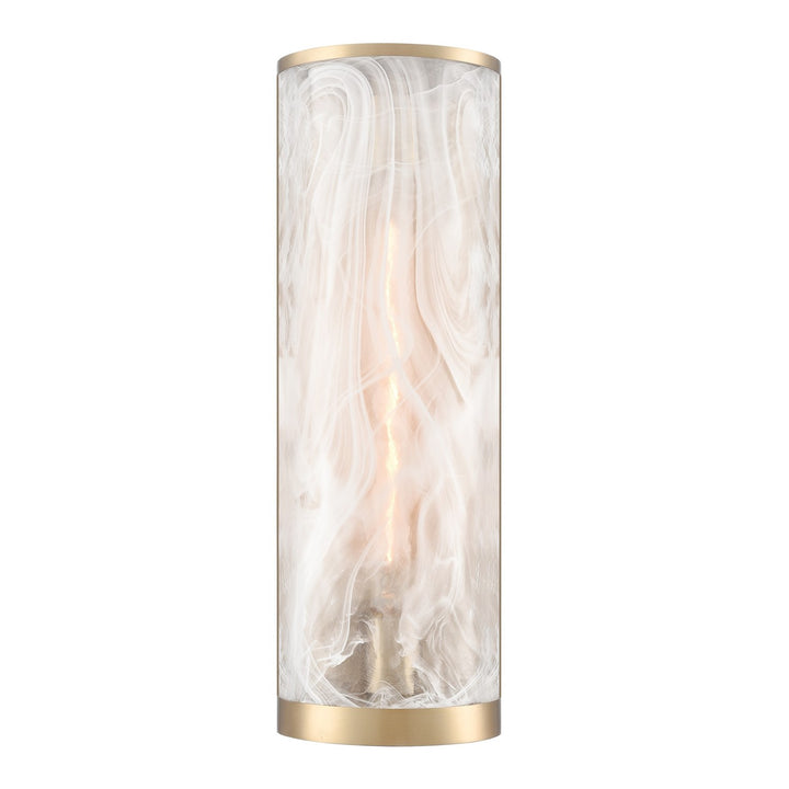 2 Light Wall Sconce, Brass With Wispy White Murano Style Glass