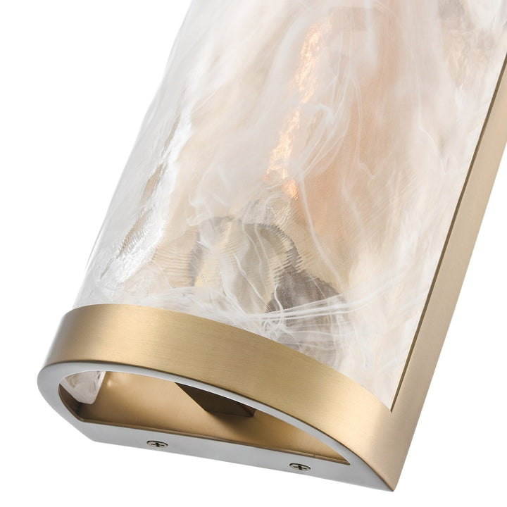 2 Light Wall Sconce, Brass With Wispy White Murano Style Glass