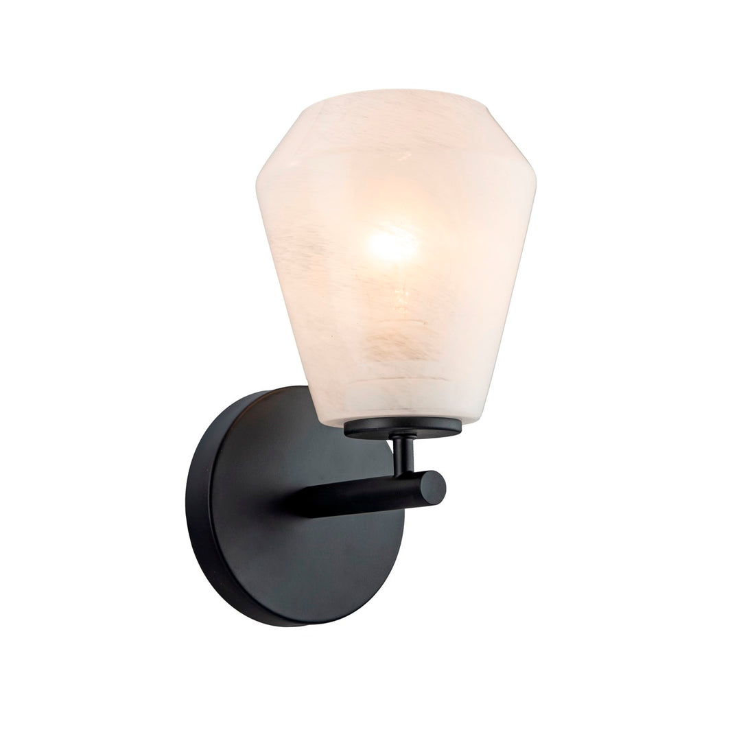 1 Light Wall Sconce, Black With Wispy White Glassware by Artcraft