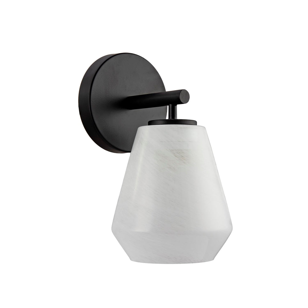 1 Light Wall Sconce, Black With Wispy White Glassware