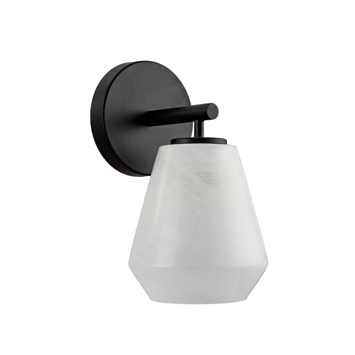 1 Light Wall Sconce, Black With Wispy White Glassware
