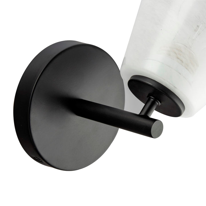 1 Light Wall Sconce, Black With Wispy White Glassware