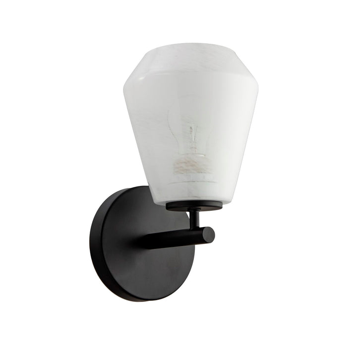 1 Light Wall Sconce, Black With Wispy White Glassware