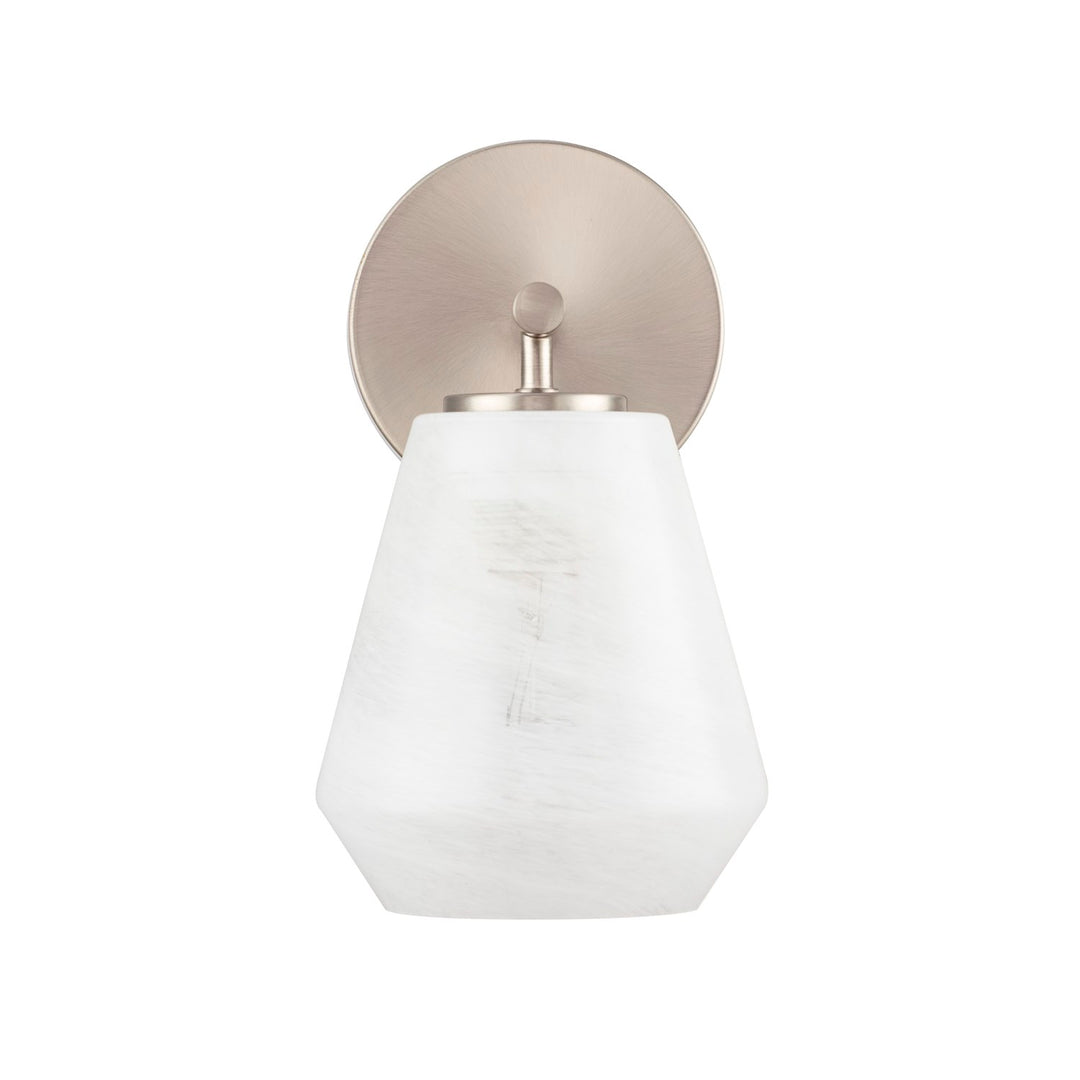 1 Light Wall Sconce, Brushed Nickel With Wispy White Glassware