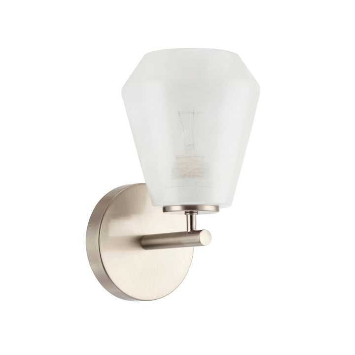 1 Light Wall Sconce, Brushed Nickel With Wispy White Glassware