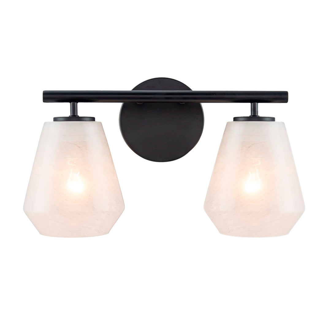 2 Light Bathroom Vanity, Black With Wispy White Glassware by Artcraft