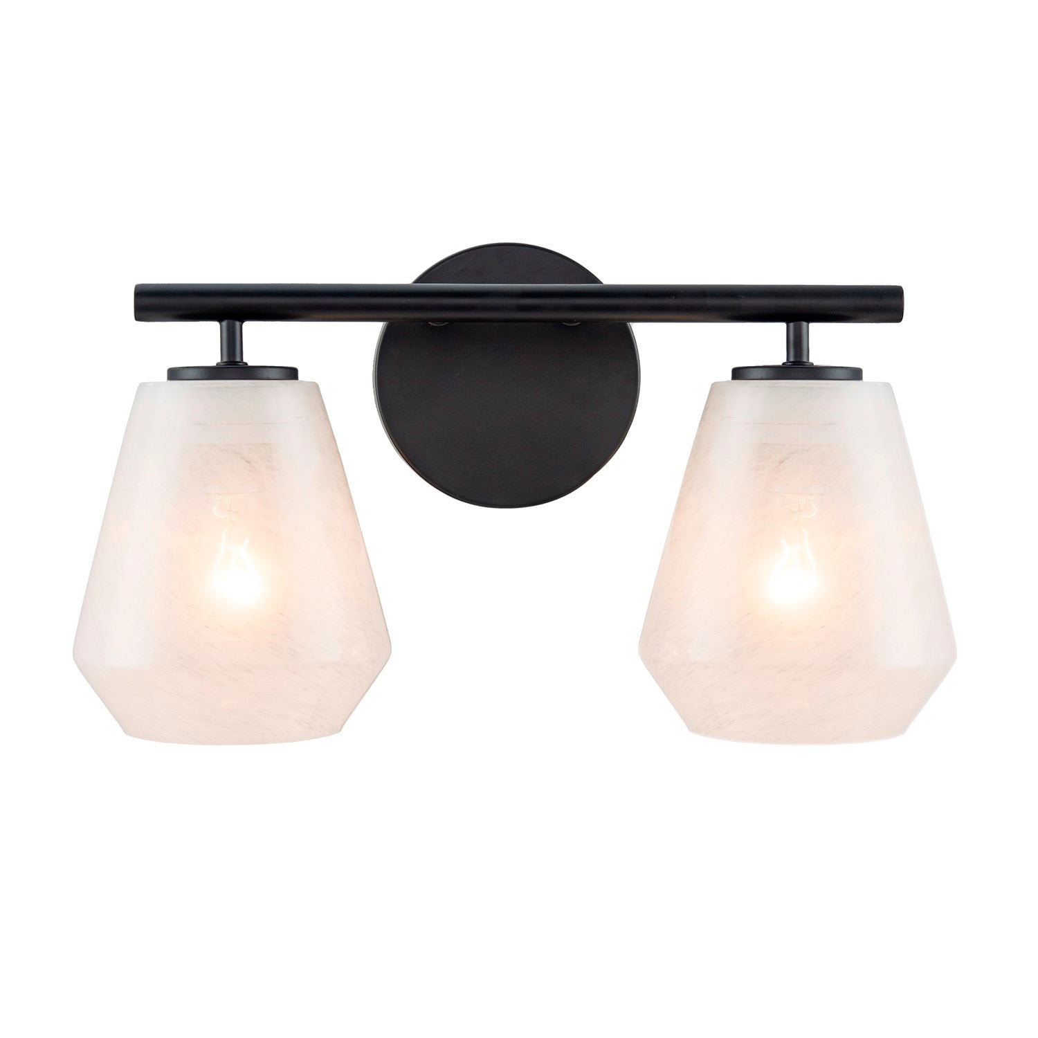 2 Light Bathroom Vanity, Black With Wispy White Glassware by Artcraft