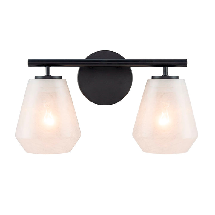 2 Light Bathroom Vanity, Black With Wispy White Glassware by Artcraft
