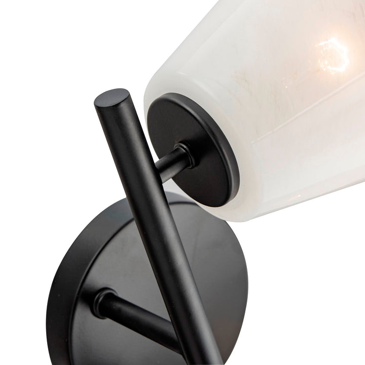 2 Light Bathroom Vanity, Black With Wispy White Glassware