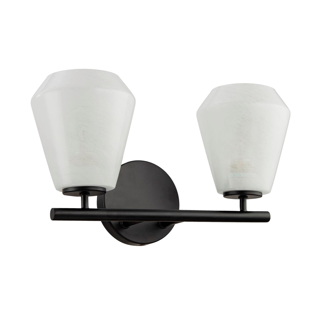 2 Light Bathroom Vanity, Black With Wispy White Glassware