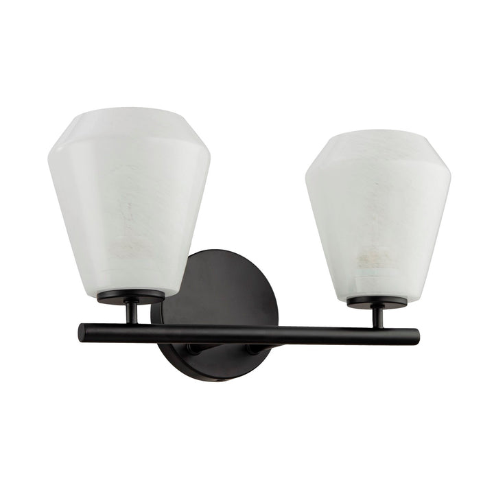 2 Light Bathroom Vanity, Black With Wispy White Glassware