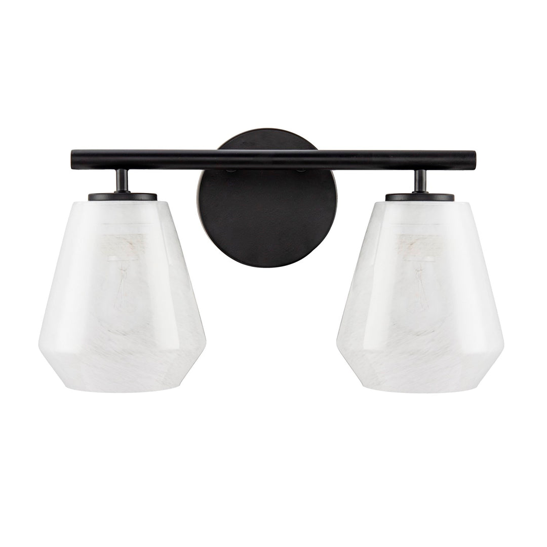 2 Light Bathroom Vanity, Black With Wispy White Glassware