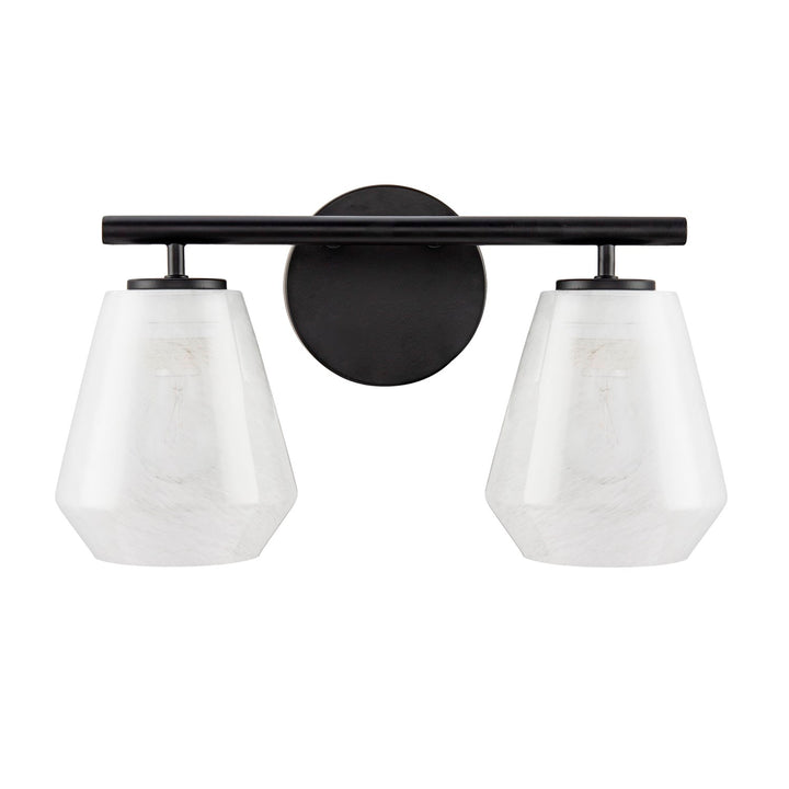 2 Light Bathroom Vanity, Black With Wispy White Glassware