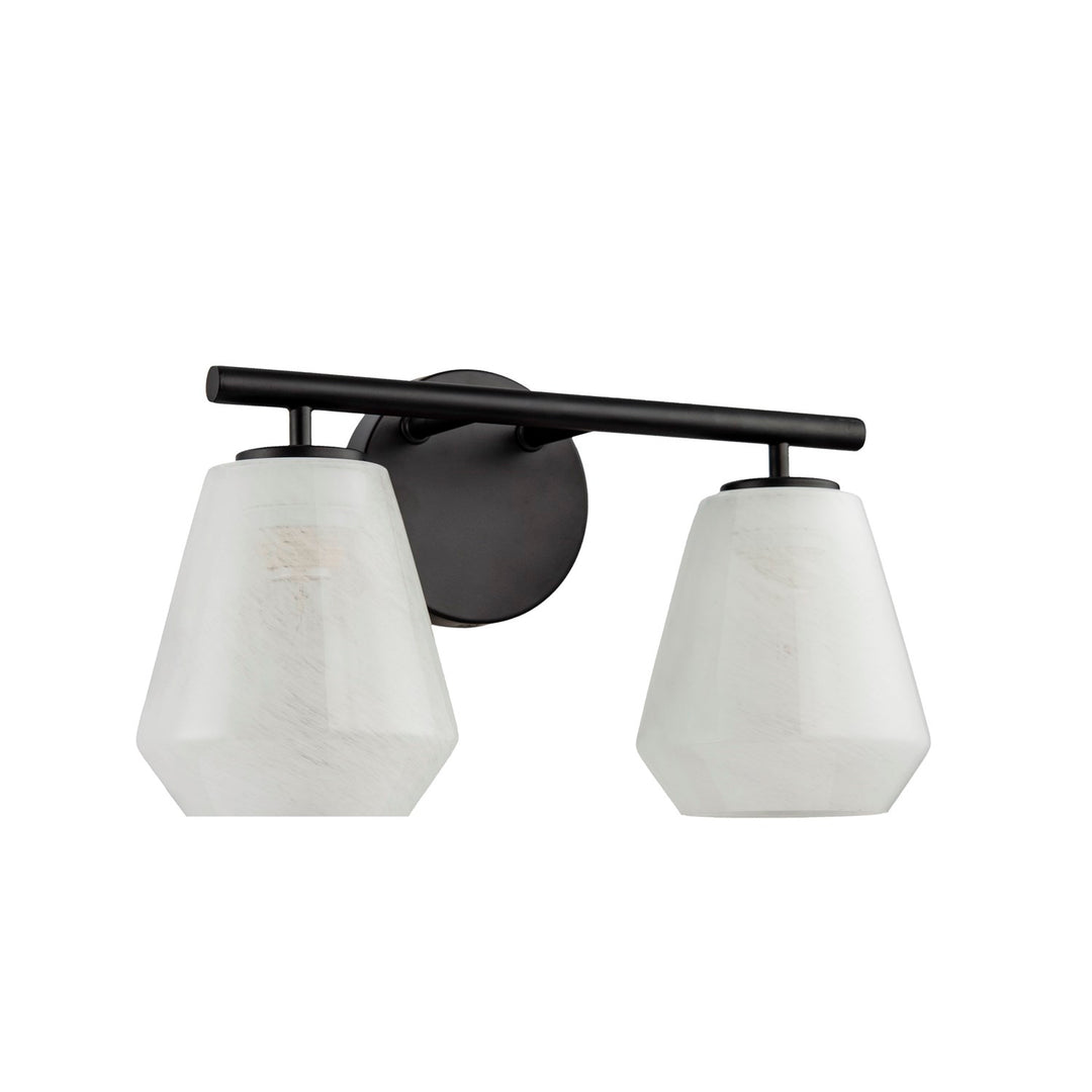 2 Light Bathroom Vanity, Black With Wispy White Glassware