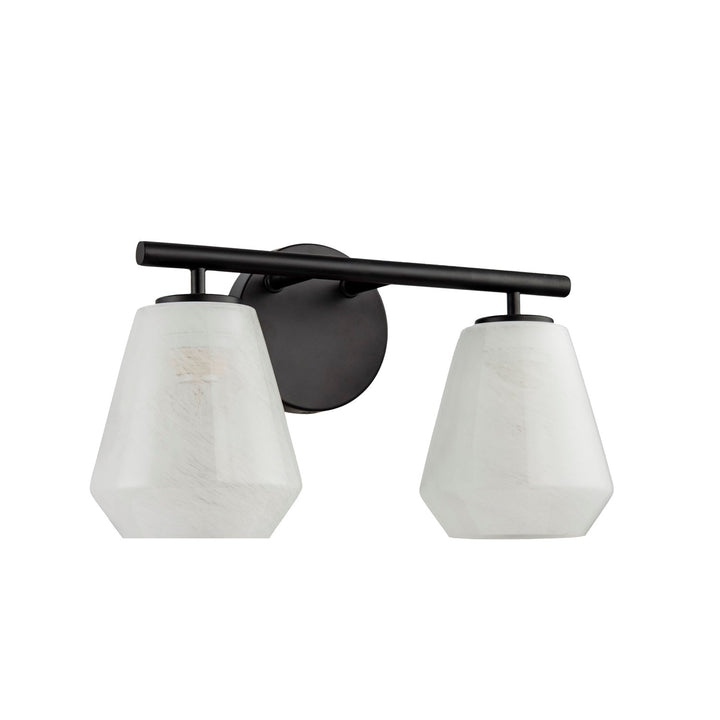 2 Light Bathroom Vanity, Black With Wispy White Glassware