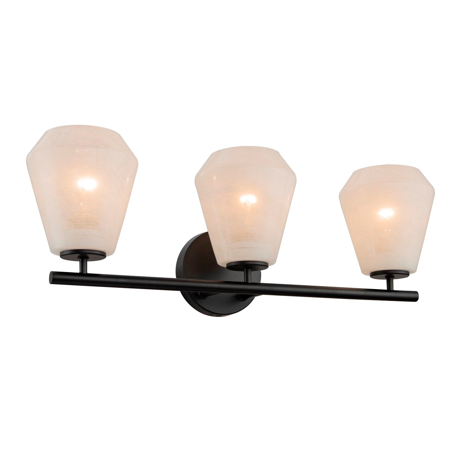 3 Light Bathroom Vanity, Black With Wispy White Glassware by Artcraft
