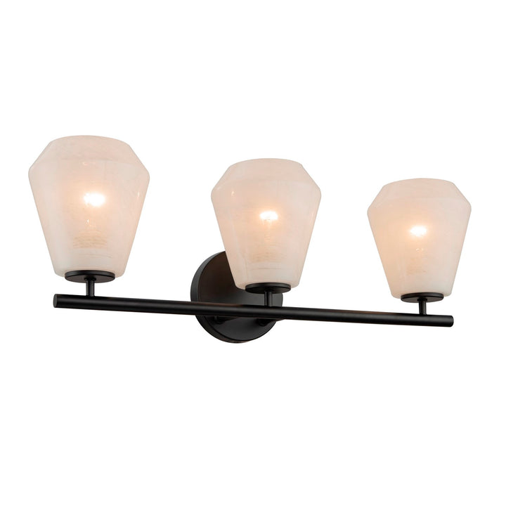 3 Light Bathroom Vanity, Black With Wispy White Glassware by Artcraft