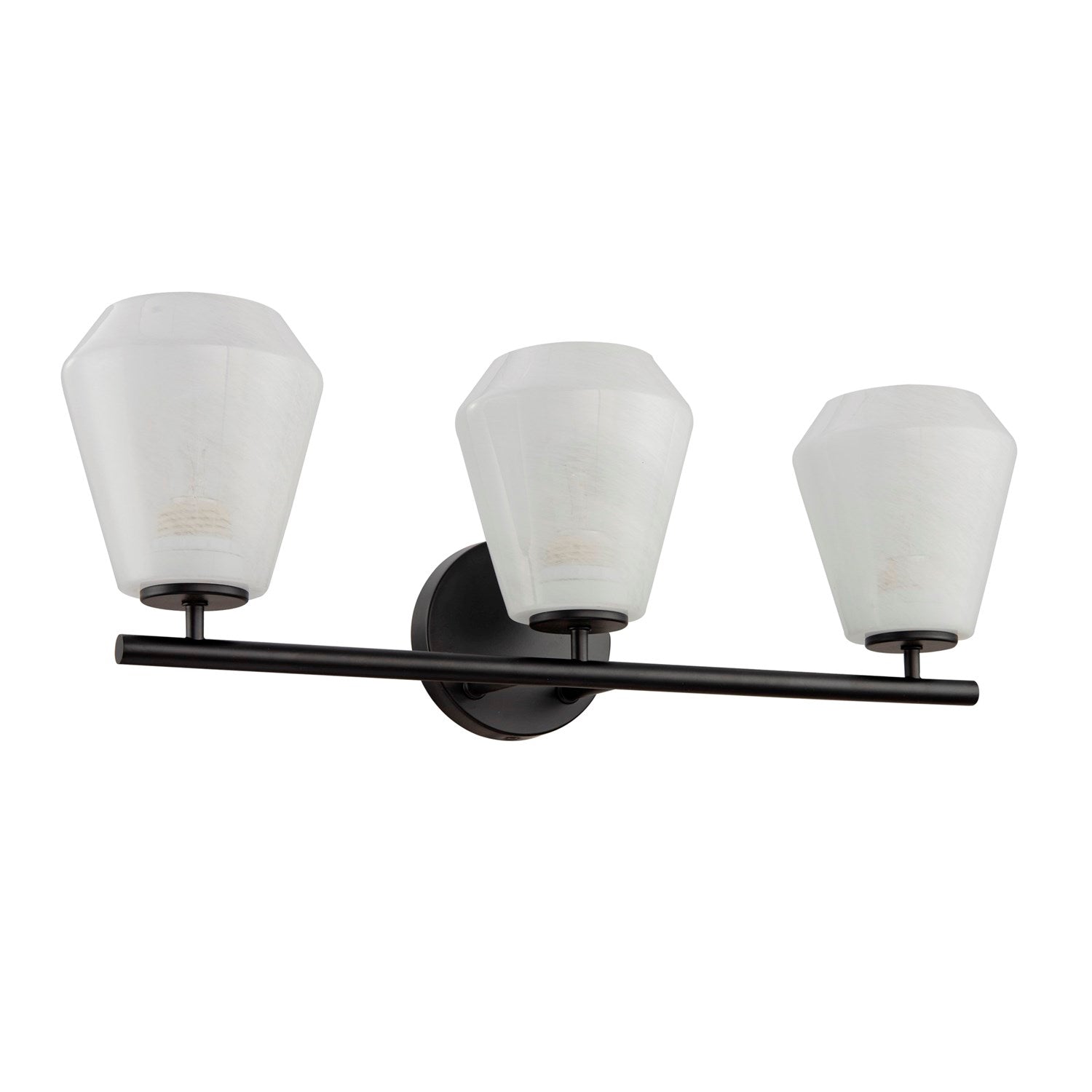 3 Light Bathroom Vanity, Black With Wispy White Glassware