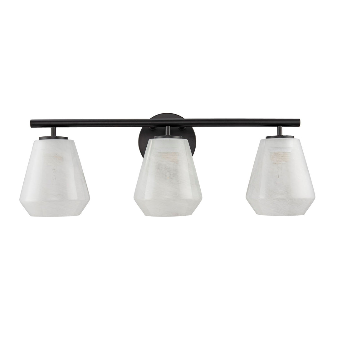 3 Light Bathroom Vanity, Black With Wispy White Glassware