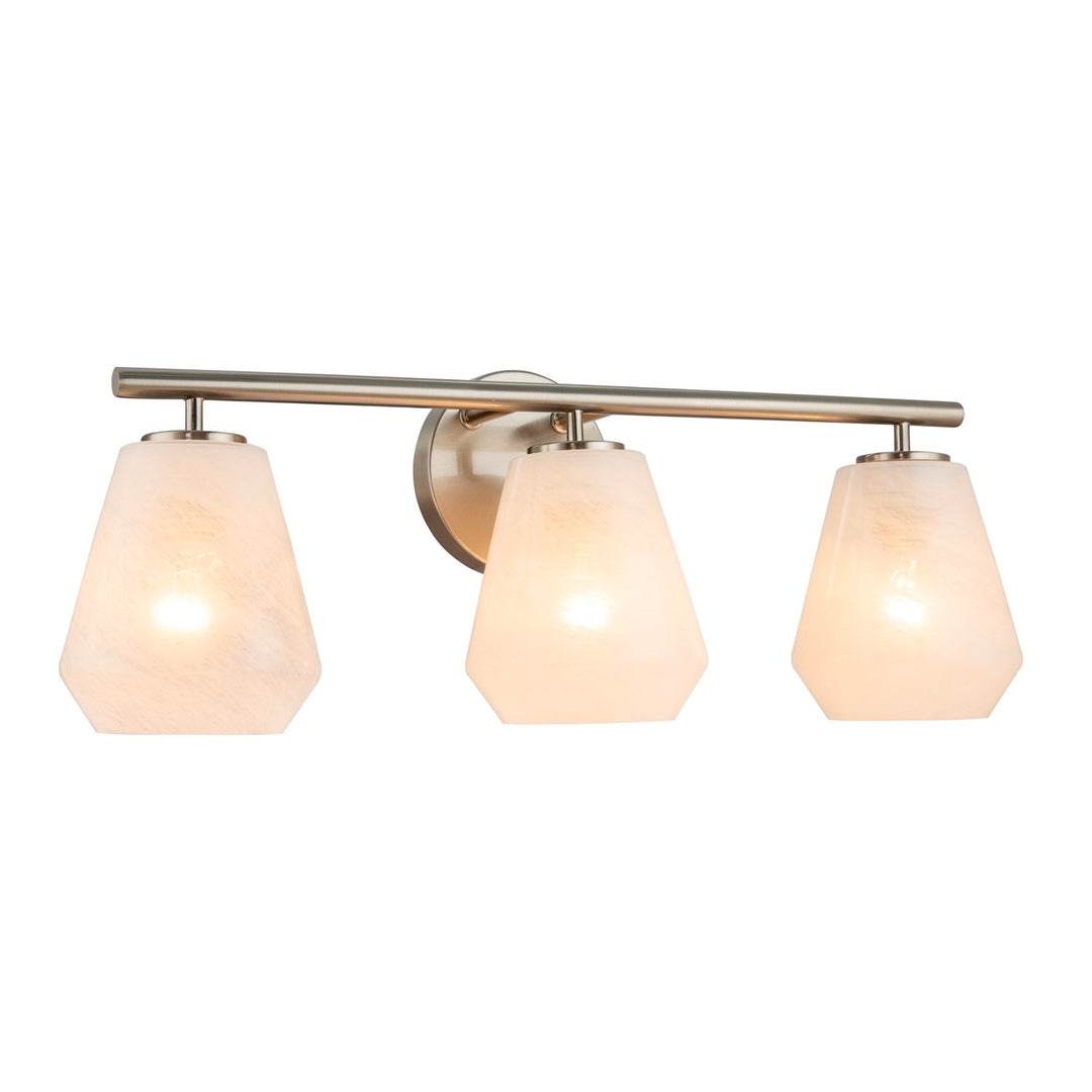 3 Light Bathroom Vanity, Brushed Nickel With Wispy White Glassware by Artcraft