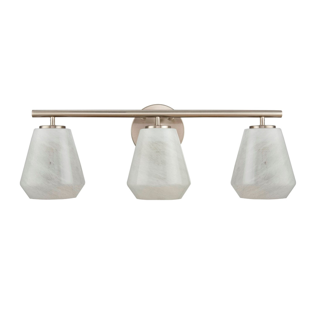 3 Light Bathroom Vanity, Brushed Nickel With Wispy White Glassware