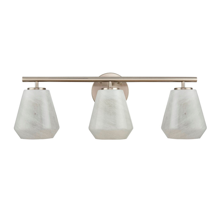 3 Light Bathroom Vanity, Brushed Nickel With Wispy White Glassware