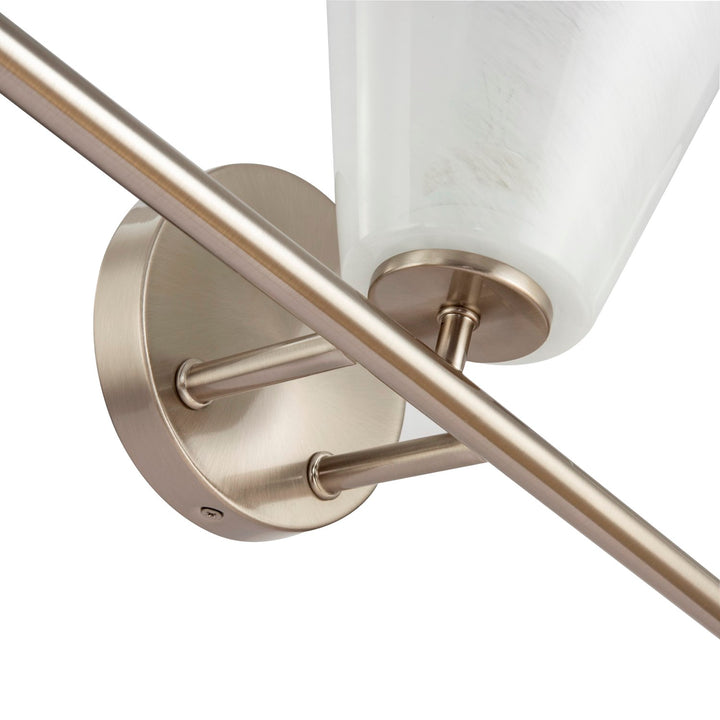 3 Light Bathroom Vanity, Brushed Nickel With Wispy White Glassware