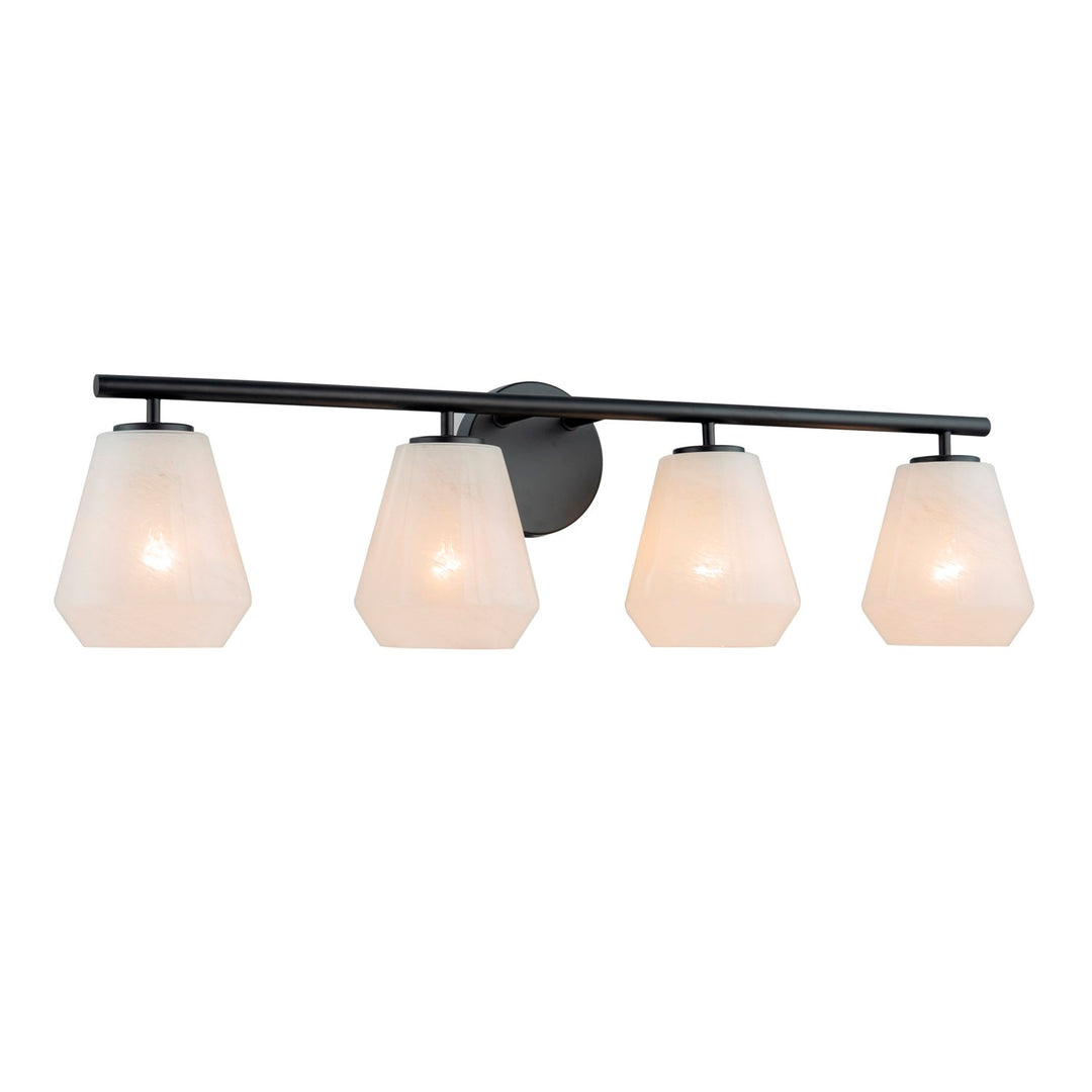 4 Light Bathroom Vanity, Black With Wispy White Glassware by Artcraft