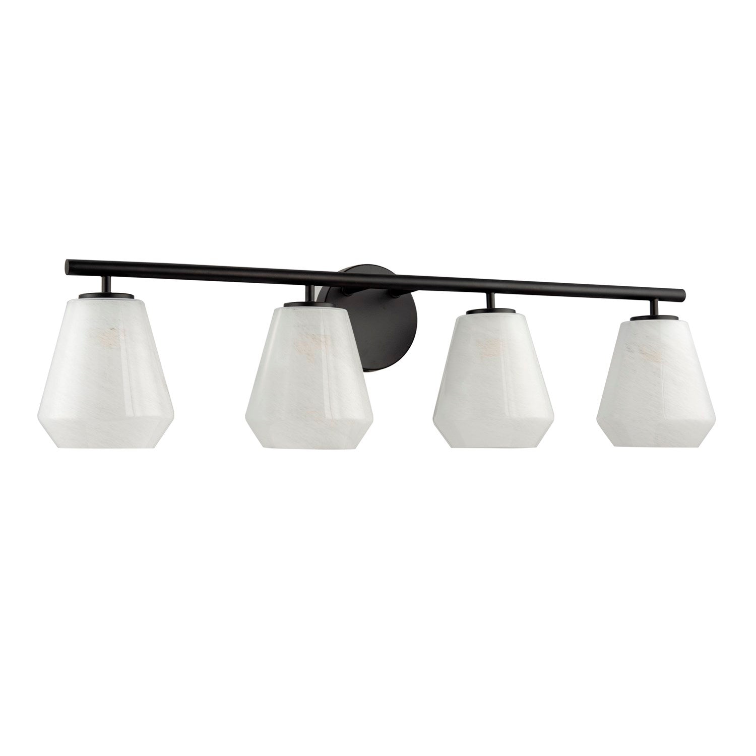 4 Light Bathroom Vanity, Black With Wispy White Glassware