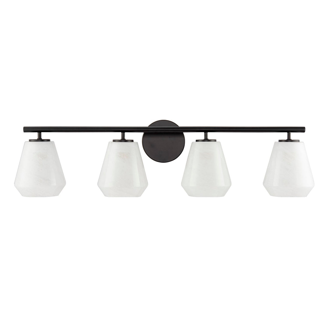 4 Light Bathroom Vanity, Black With Wispy White Glassware