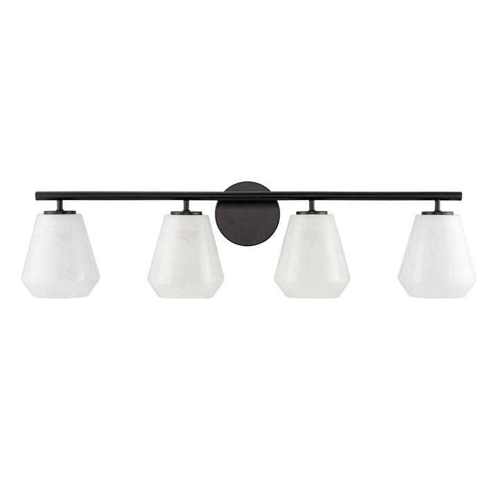 4 Light Bathroom Vanity, Black With Wispy White Glassware