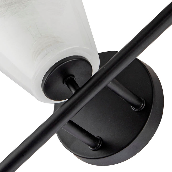 4 Light Bathroom Vanity, Black With Wispy White Glassware