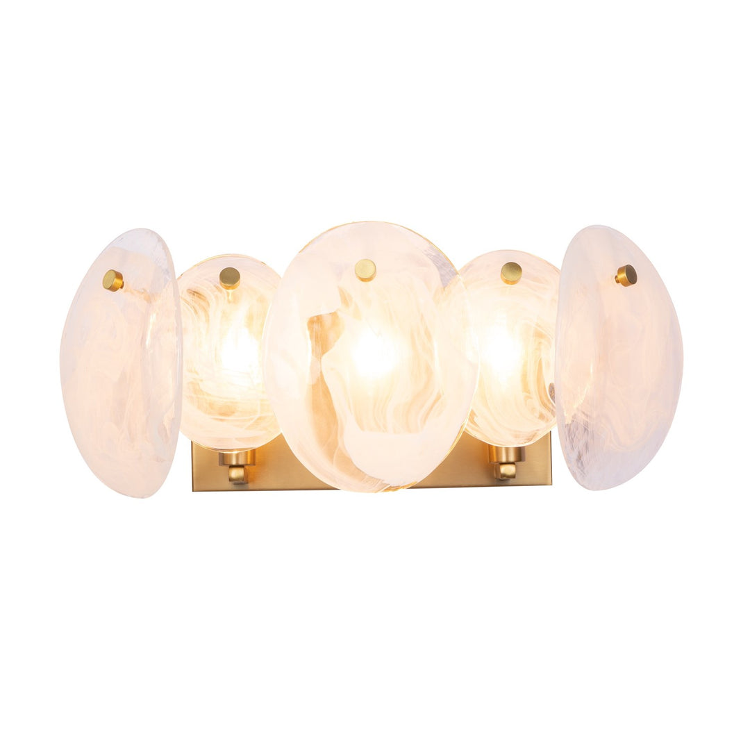 3 Light Bathroom Vanity, Brushed Brass With Wispy White Murano Style Glass by Artcraft