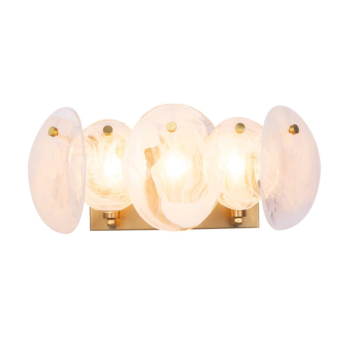 3 Light Bathroom Vanity, Brushed Brass With Wispy White Murano Style Glass by Artcraft