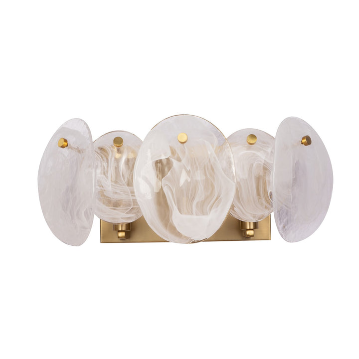 3 Light Bathroom Vanity, Brushed Brass With Wispy White Murano Style Glass