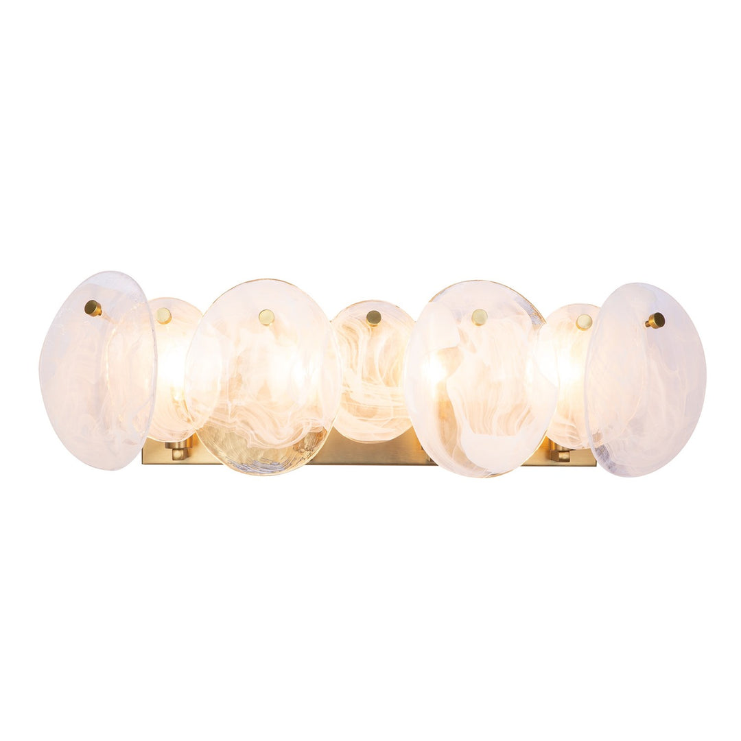 4 Light Bathroom Vanity, Brushed Brass With Wispy White Murano Style Glass by Artcraft