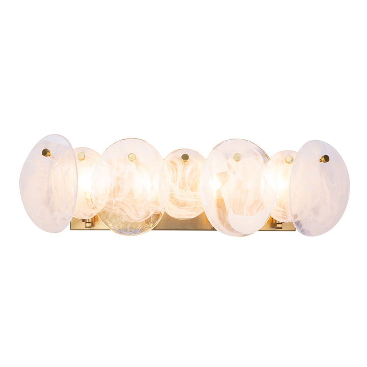 4 Light Bathroom Vanity, Brushed Brass With Wispy White Murano Style Glass by Artcraft