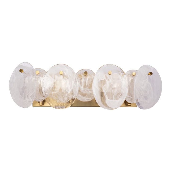 4 Light Bathroom Vanity, Brushed Brass With Wispy White Murano Style Glass