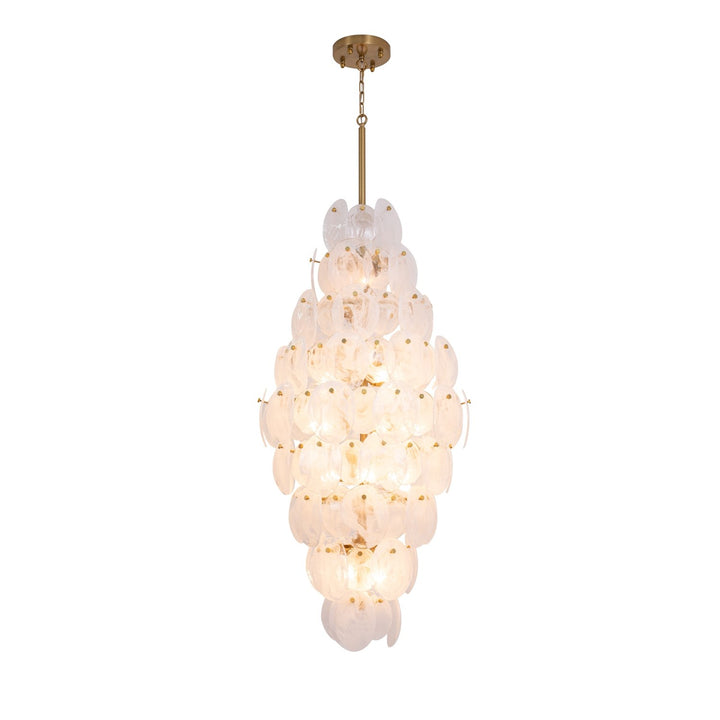 15 Light Chandelier, Brushed Brass With Wispy White Murano Style Glass by Artcraft